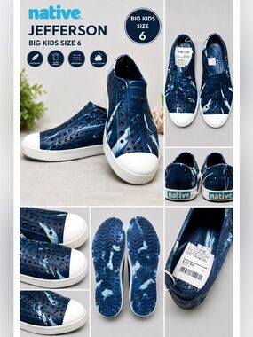 Native Youth/Big Kids Jefferson Marbled Blue White Slip On Shoes Size 6 NEW